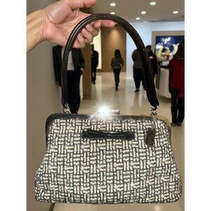 The Sak Elliott Lucca Woven Handbag Black Tweed Frame Clasp Satchel Mini Bag
